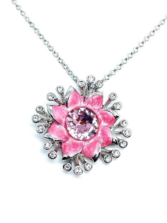 Jewelry - Sunflower Centerpiece Statement Pendant Necklace, Rose Austrian Crystals, 25.5"